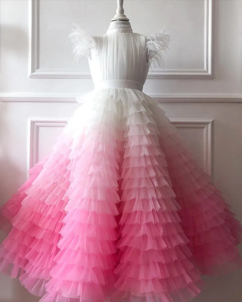 

Formal Feather Tiers Flower Girl Dresses for Wedding Party Bridesmaid Pageant Kids Dresses Vestidos De Primera Comunion 2021