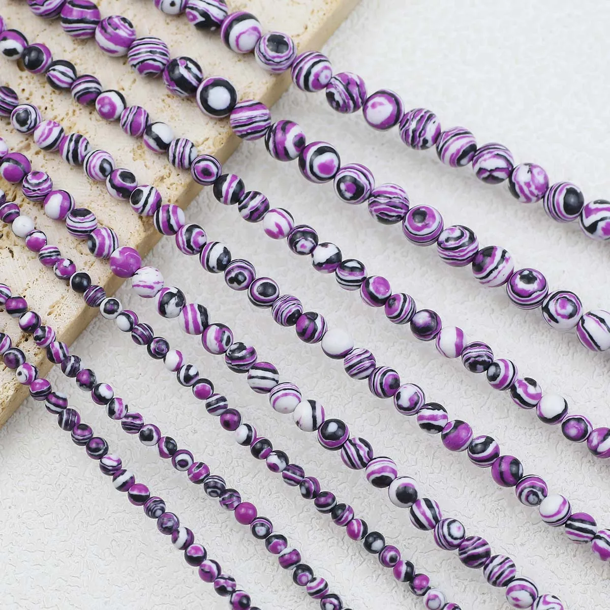 Круглые белые фиолетовые синтетические малахитовые свободные бусины 4/6/8/10 мм для