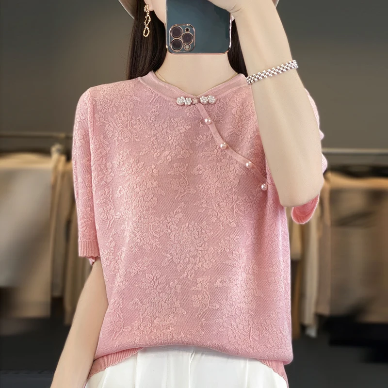 Женский пуловер-Ципао из чистой шерсти Свободный вязаный жилет на бретелях лето