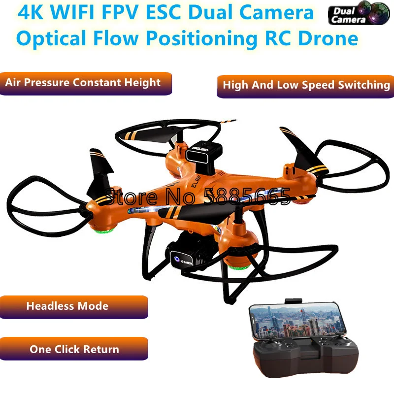 

4K WIFI FPV ESC Dual Camera Optical Flow Positioning Remote Control Drone Air Pressure Constant Height One Click Return RC Drone