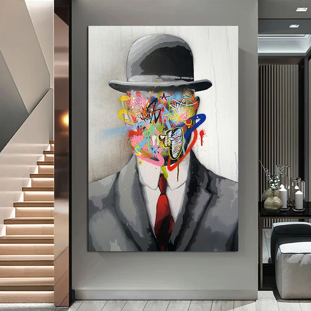 

Magritte Graffiti Art Canvas Painting Abstract Pop Posters and Prints Modern Artwork Wall Picture For Living Room Home Decor