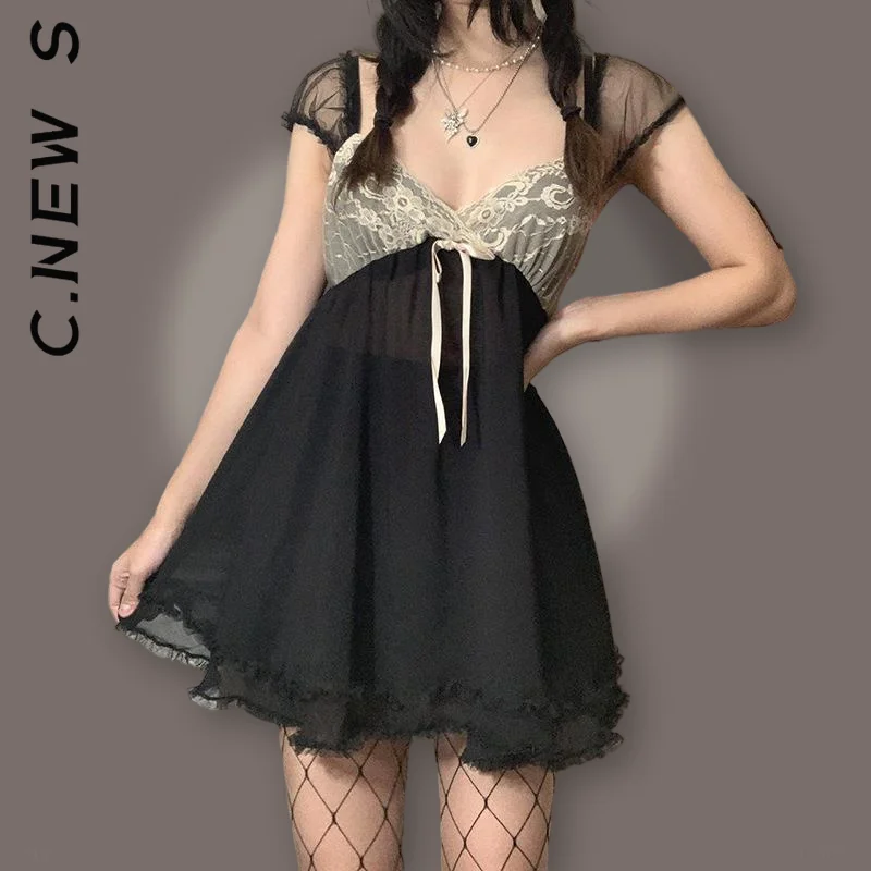 Женское шифоновое платье составного кроя с квадратным вырезом |