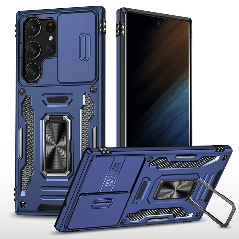 

Magnetism Push Window For Samsung Galaxy S22 S23 Plus Ultra Back Phone Case Cover Camera Lens Coverage Ring Bracket Heavy Cover