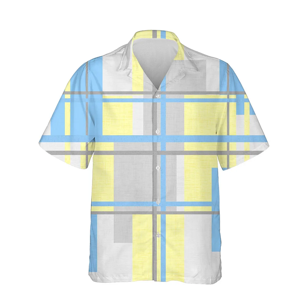 Jumeast New 3D Men's Clothing Fashion Plaid Shirts For Men Casual Mens Hawaiian Shirt Short Sleeve Comfortable Casual Blouses
