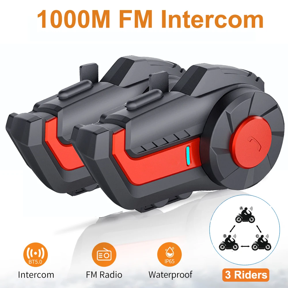 

3 Riders 1000M Motorcycle Helmet Intercom Bluetooth 5.0 Headset With FM Radio Moto Wireless Headset Hands-Free DSP CVC Walkie