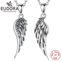 eudora 925 sterling silver vintage wings pendants dropshipping crystal couples pendant necklace fine jewelry for men women d743