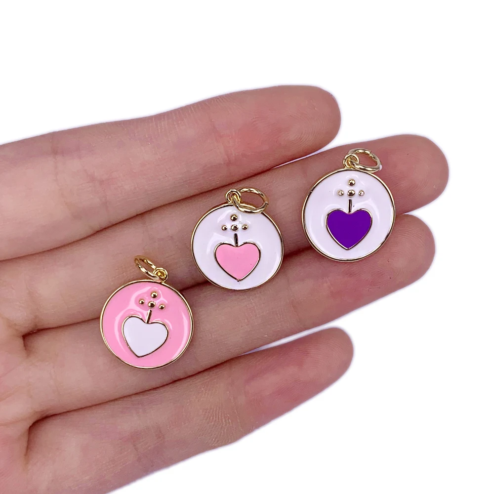 

Fashion Couple Love Heart Shape Enamel Pendant Copper Plated Necklace Bracelet Accessories 2023 For DIY Women Jewelry Charms