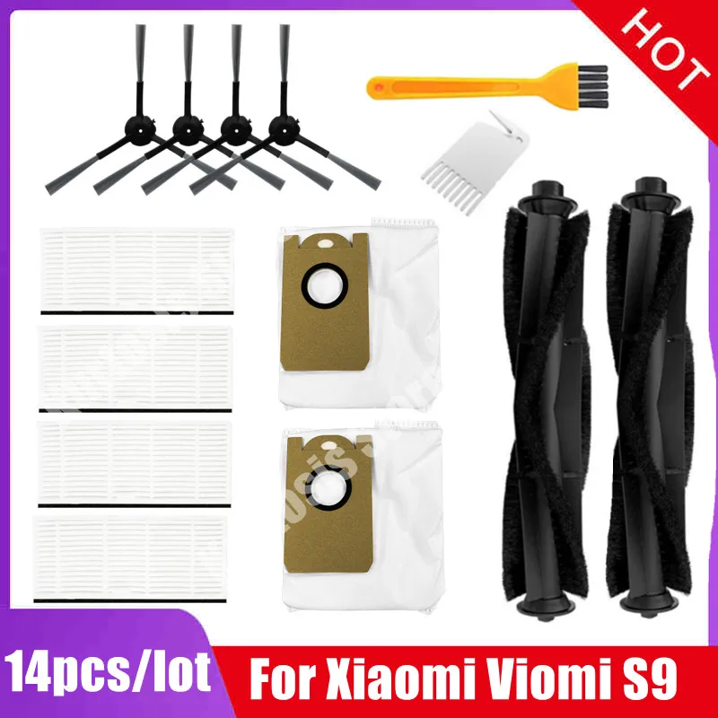 Основная боковая щетка, фильтр HEPA, пылесборник, тряпки для мопа, тряпки для уборки, набор запасных частей для робота-пылесоса Xiaomi Viomi S9.