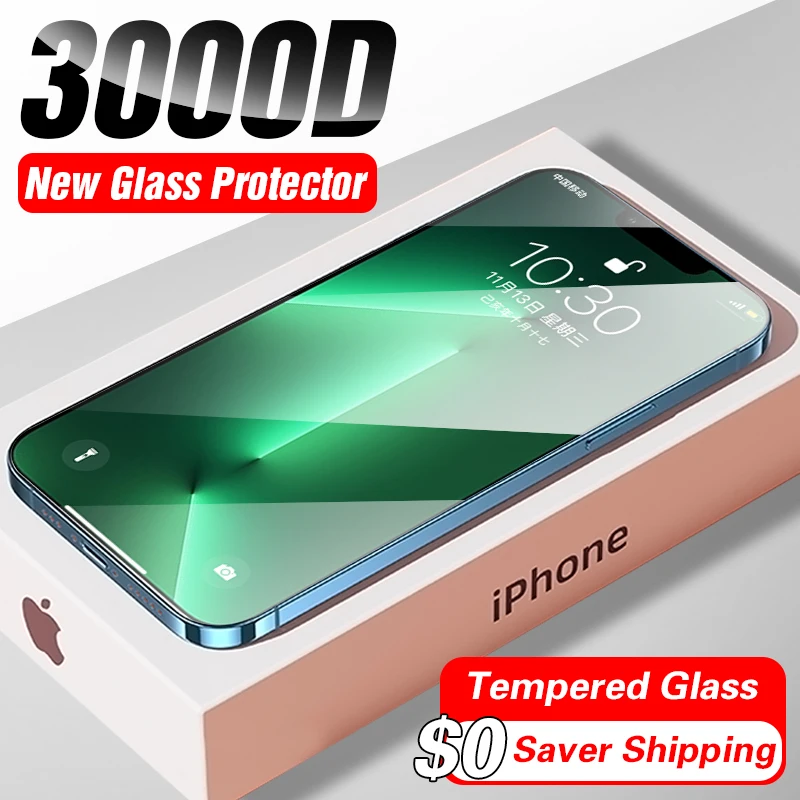 

Защитное стекло 3000D с полным покрытием для iPhone 13, 12, 11 Pro Max, SE, 3, 2020, Xs Max, XR, X, 7, 8, 6, стекло