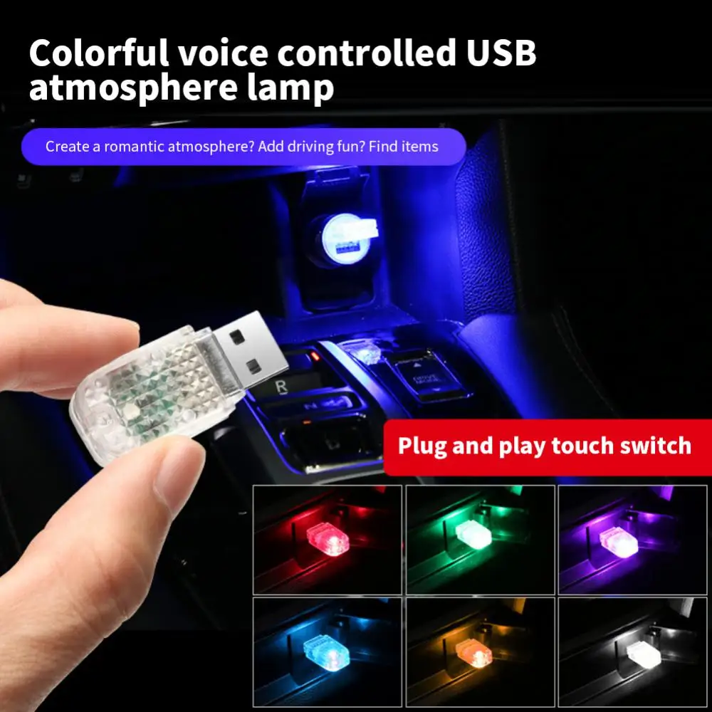 

Универсальный Автомобильный светодиодный атмосферный светильник USB Сенсорное управление звуком Музыка цветной с голосовой активацией рит...