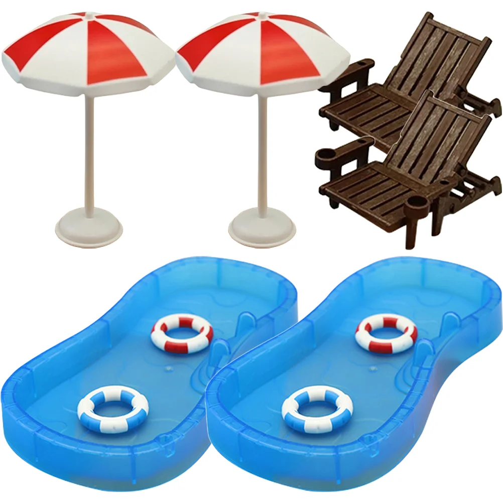 

2 Sets Kids Educational Toys House Beach Chair Mini Ornament Props Miniature Decor Summer Scene Seaside