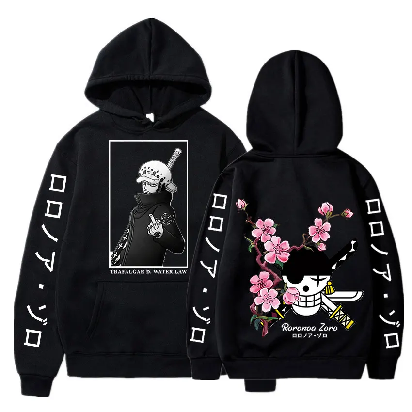 

Japanese Anime One Piece Roronoa Zoro Hoodie Trafalgar D Water Law Print Hooded Sweatshirts Harajuku Men Women Unisex Pullovers