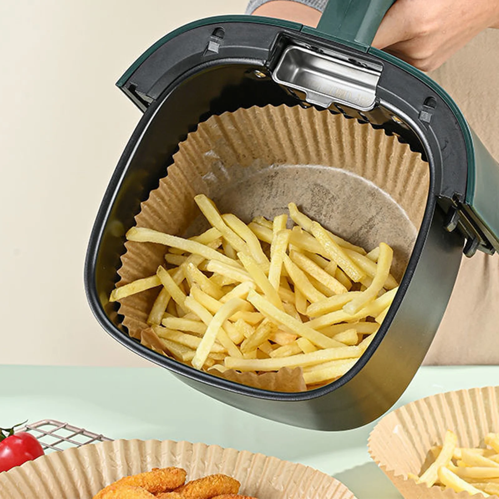 

50Pcs Air Fryer Disposable Paper Liners Non-Stick Steamer Round Parchment Paper for Home Kitchen Cooking