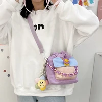 xiuya harajuku kawaii shoulder bag female 2021 cute candy color velvet crossbody bucket bag small handbag woman string pocket