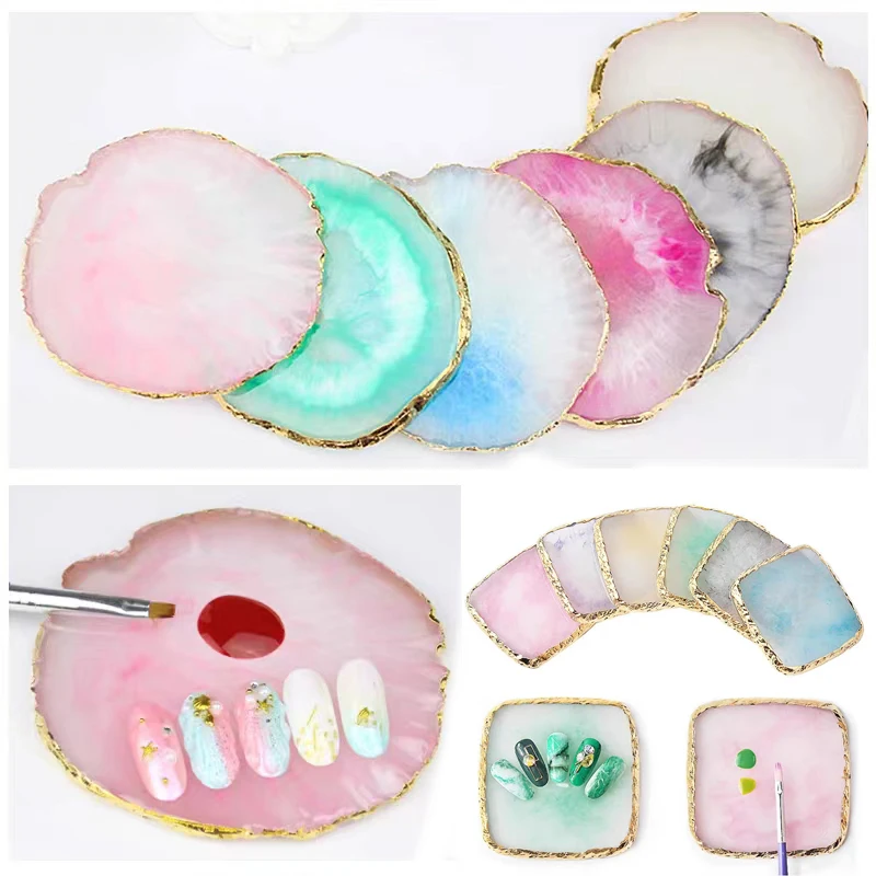 

1PC Round Square Resin Agate Stone Nail Art Palette False Nail Tips Mix Color Drawing Pallet Gel Polish Display Manicure Tool