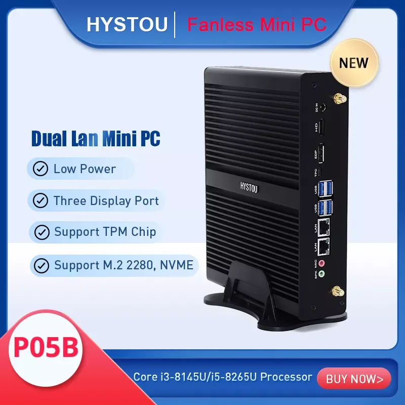 Hystou Fanless Mini PC P05B with 5th Gen Core i5 i7 Processor Dual 204 Pin DDR3L SO-DIMM Socket With pre-installed Windows 10