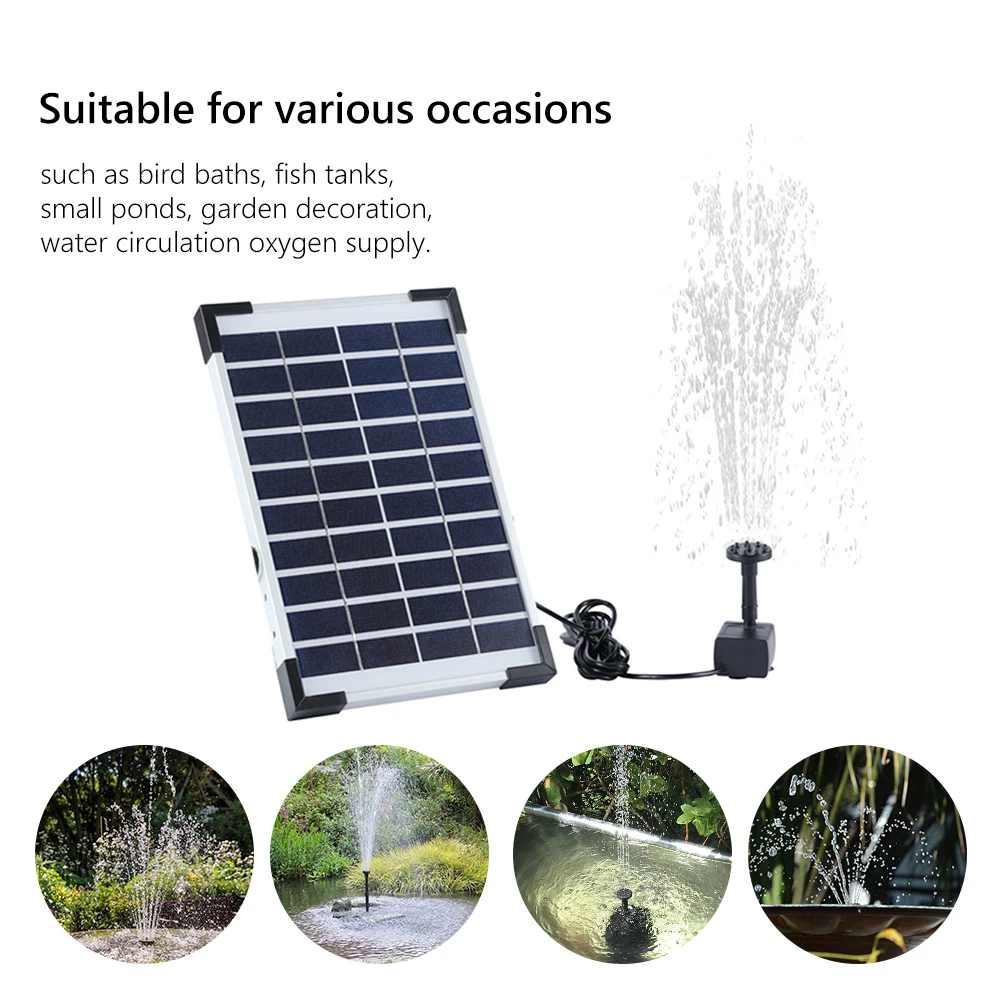 

10V 380L/H Pump Outdoor Waterfall Aquarium Fish Tank Fountain Garden Decor Solar Panel Powered Water Pump Kits with 6 Nozzles