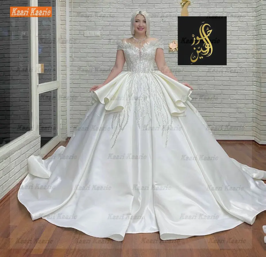 Купи Luxury Lace Applique Vestido De Novia Elegant Off Shoulder Bridal Gowns Sweetheart Princess Plus Size Satin Wedding Dress за 1,920 рублей в магазине AliExpress