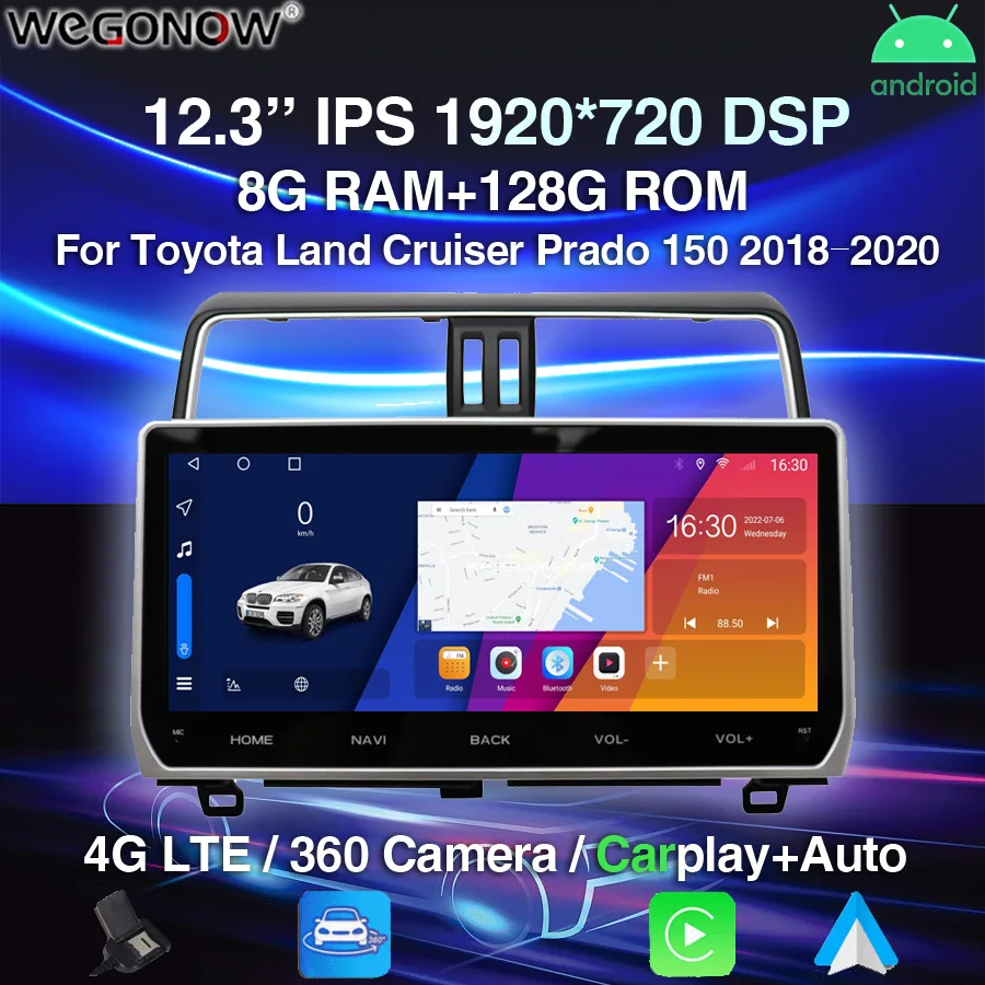 Автомобильный DVD-плеер Carplay 360 дюйма Android 12 3 6 ГБ + 10 0 GPS Wi-Fi Bluetooth радио для Toyota Land Cruiser