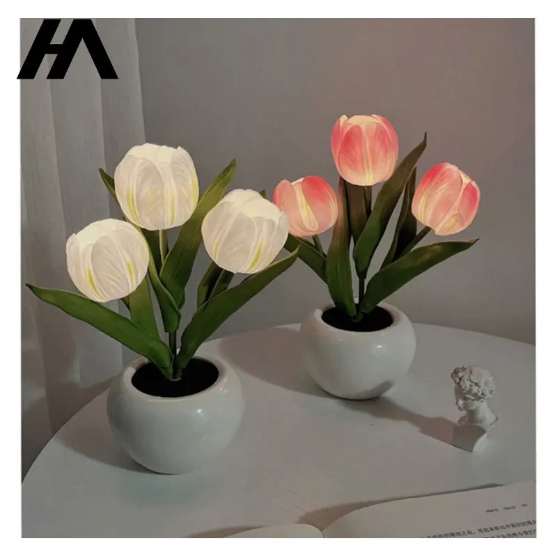 

HAOMAI Simulation bouquet led tulip night lamp table lamp bedroom girls dormitory atmosphere lamp Night lamp Store decoration