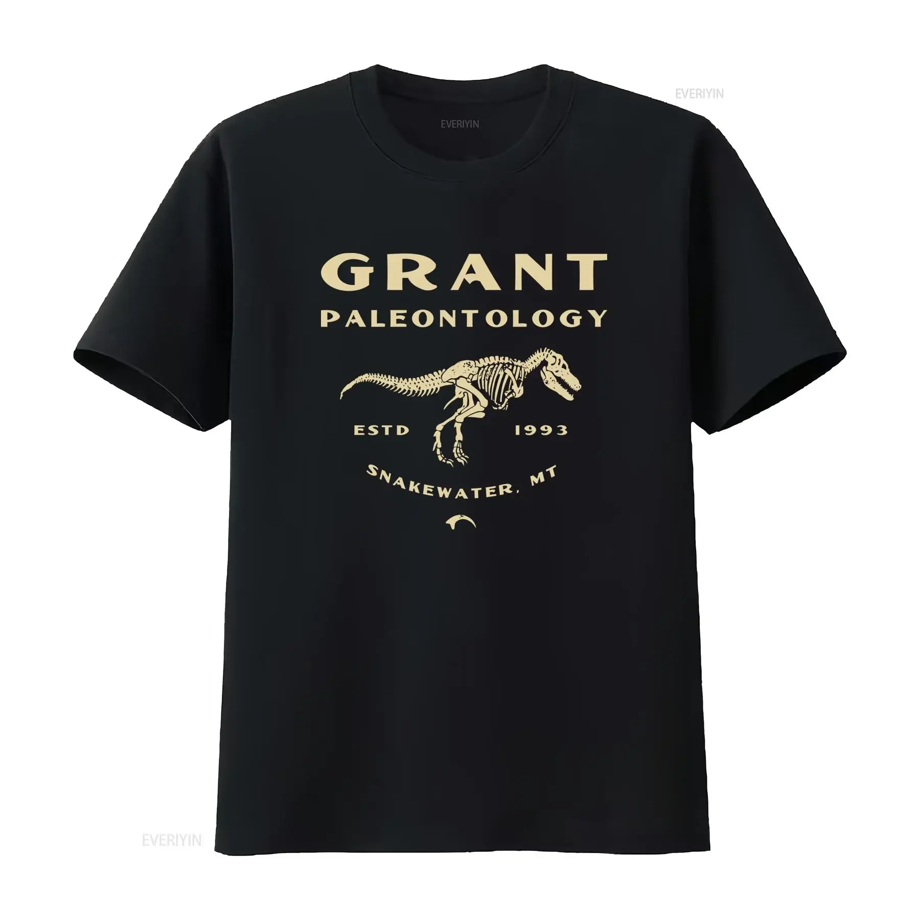 Фото Винтажная футболка Grant Paleontology с принтом скелета динозавра, 1993 Estd Snakewater MT, с эффектом потертости, дизайнерская одежда №1