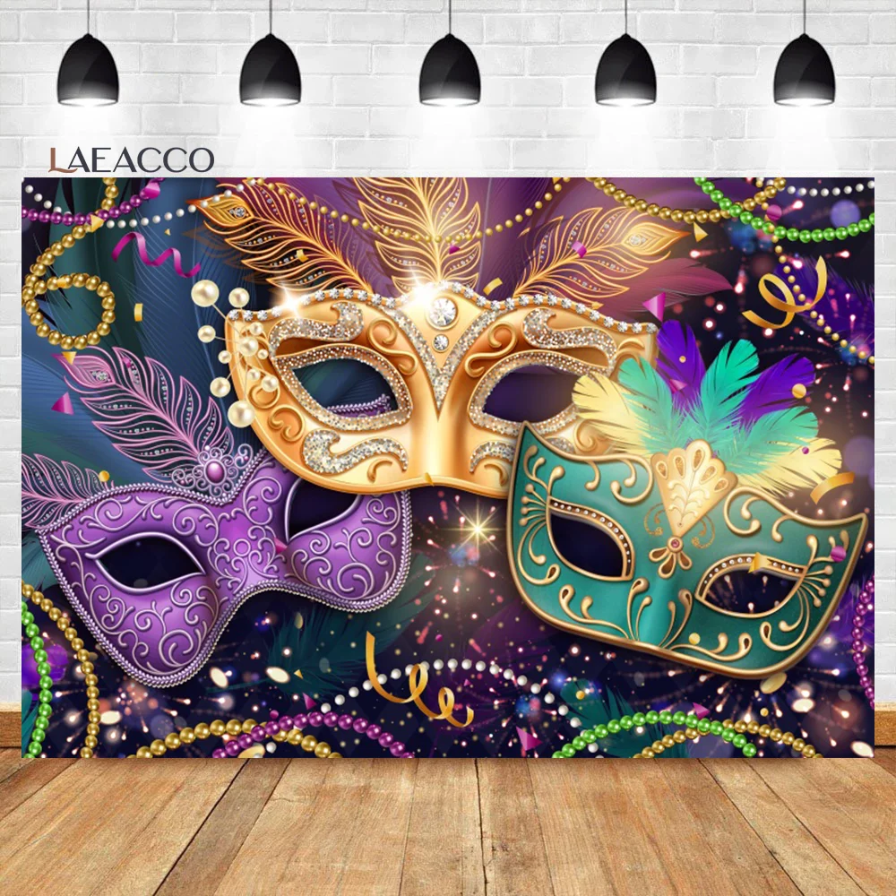 

Laeacco Masquerade Party Backdrop Mardi Gras Fiesta Dance Pearl Mask Carnival Birthday Portrait Custom Photography Background