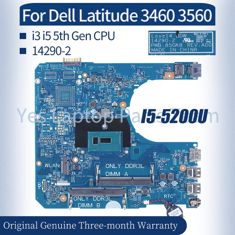 

For Dell Latitude 3460 3560 Laptop Mainboard 14290-2 0P9H40 04KVKC 0D0PG7 0CXYD3 01CGV1 02F1 i3 i5 5th Gen Notebook Motherboard