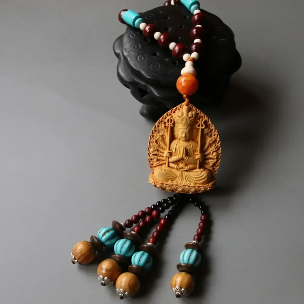 Автомобильный кулон Гуаньинь двусторонняя статуя Будды Tathagata Maitreya из бокса