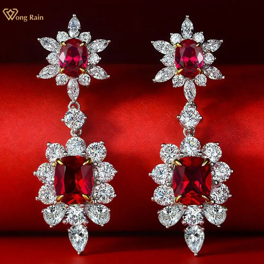 

Вонг дождь роскошные 925 из стерлингового серебра, рубиновое создан Муассанит камень Свадебная вечеринка женские свисающие серьги гвоздики,...