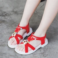 fashion girls flat sandals red black pink summer princess beach shoes kids roman sandal for children soft bottom 3 13t