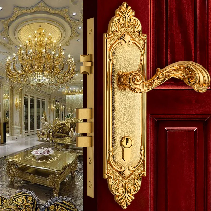

Золотые современные европейские модные входные двери, латунные золотые внутренние двери из массива дерева, ручка с замком, розовое золото, для спальни, книжной комнаты