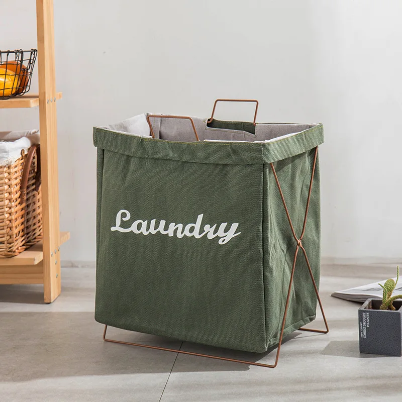 

40x23x49cm Foldable Laundry Basket Metal Support Dirty Clothes Storage Hamper Cloth Organizers With Handles