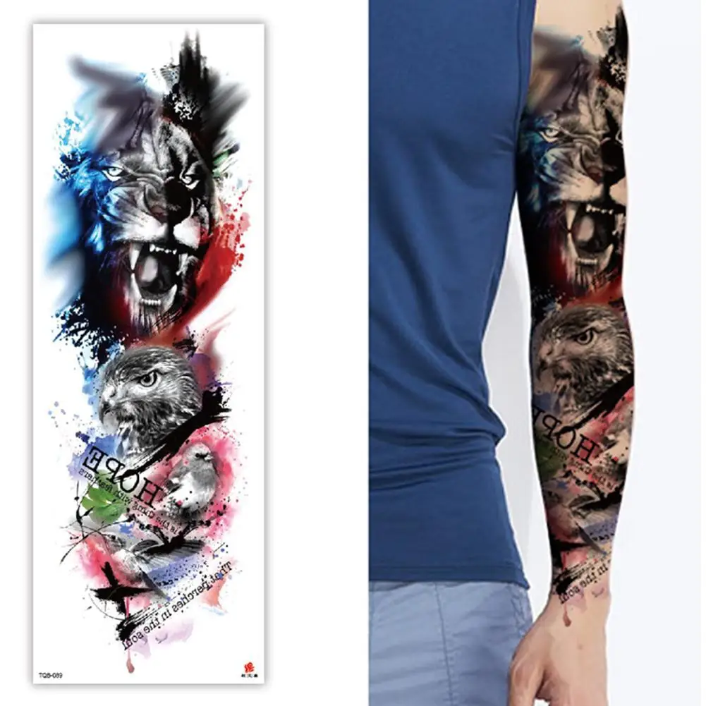 

Full Arm Temporary Tattoo Lady Gun Eye Flower Tiger Lion Skull Eagle Women Body Leg Waterproof Sticker Cool Man Totem Sleeve
