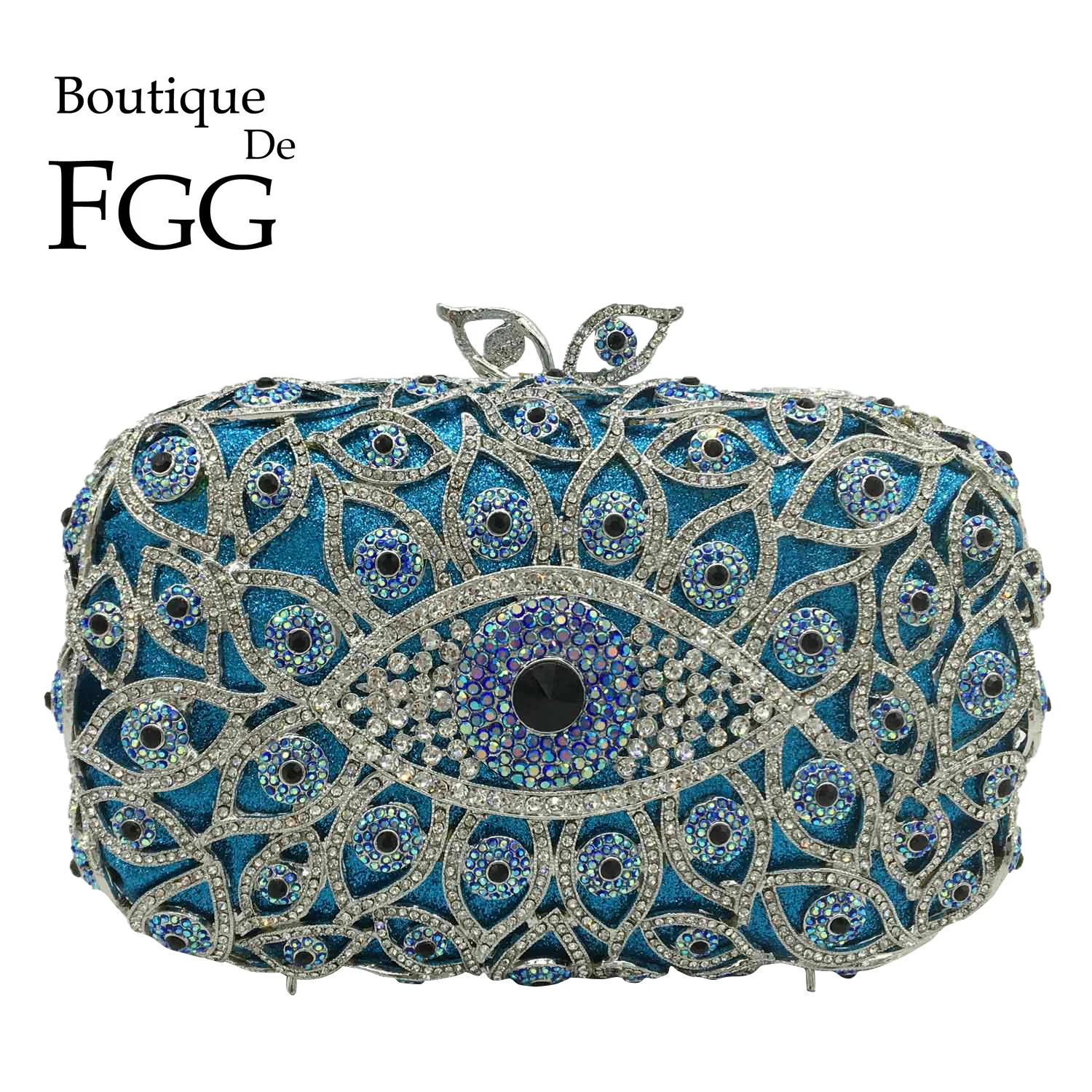 Boutique De FGG The Evil Eye Women Crystal Clutch Evening Minaudiere Bags Party Dinner Rhinestone Handbags Bridal Diamond Purse