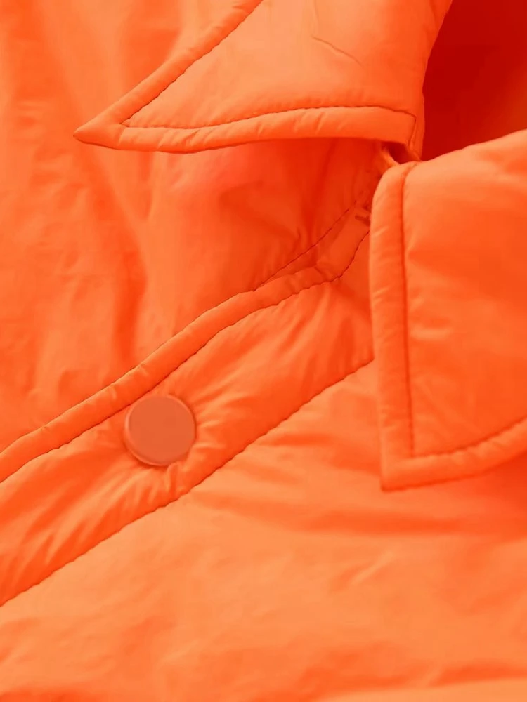 2022 Winter Women Candy Color Thin Crop Parkas Long Sleeve Buttons Pockets Chic Female Warm Coat