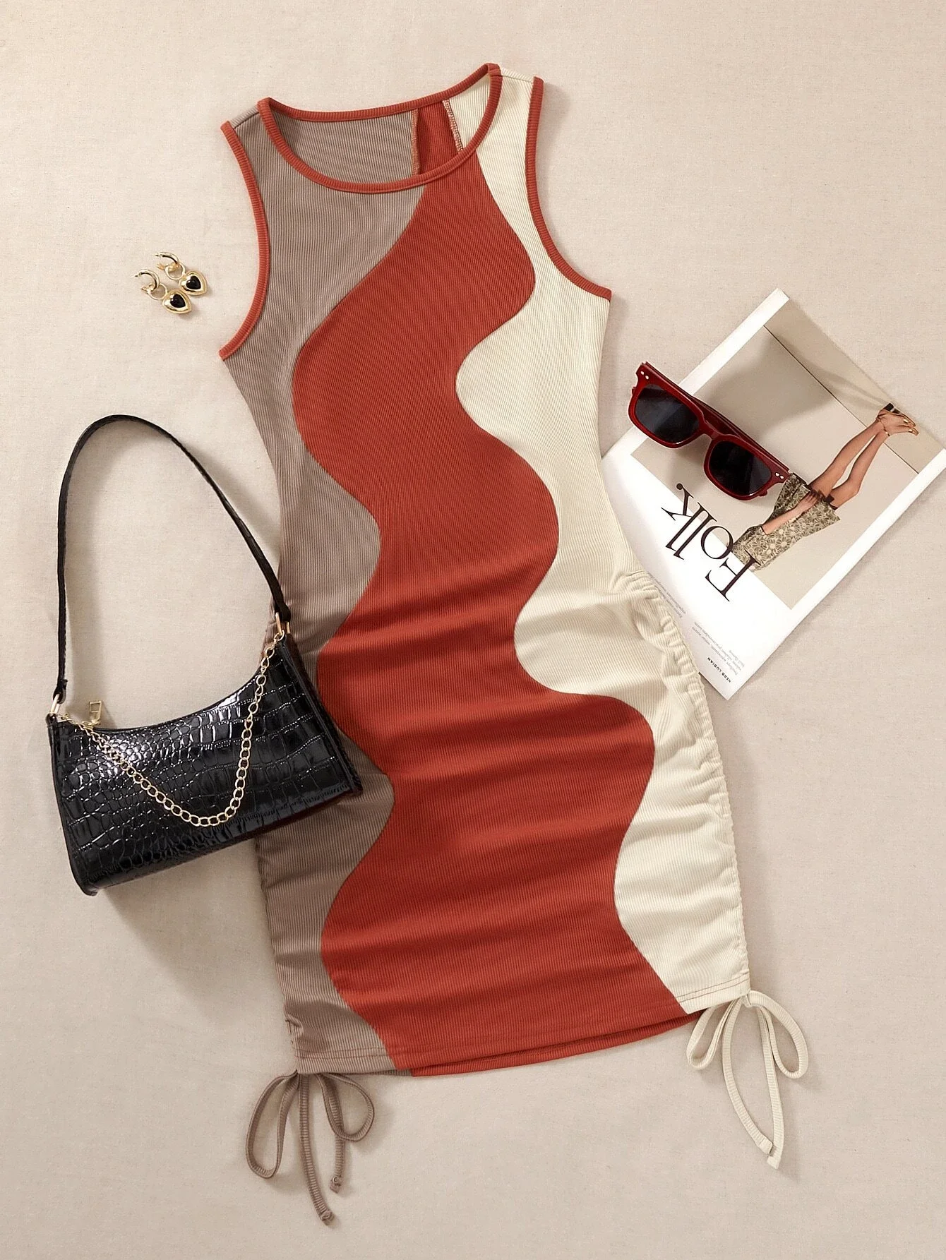 

Drawstring Side Color Block Bodycon Tank Dress