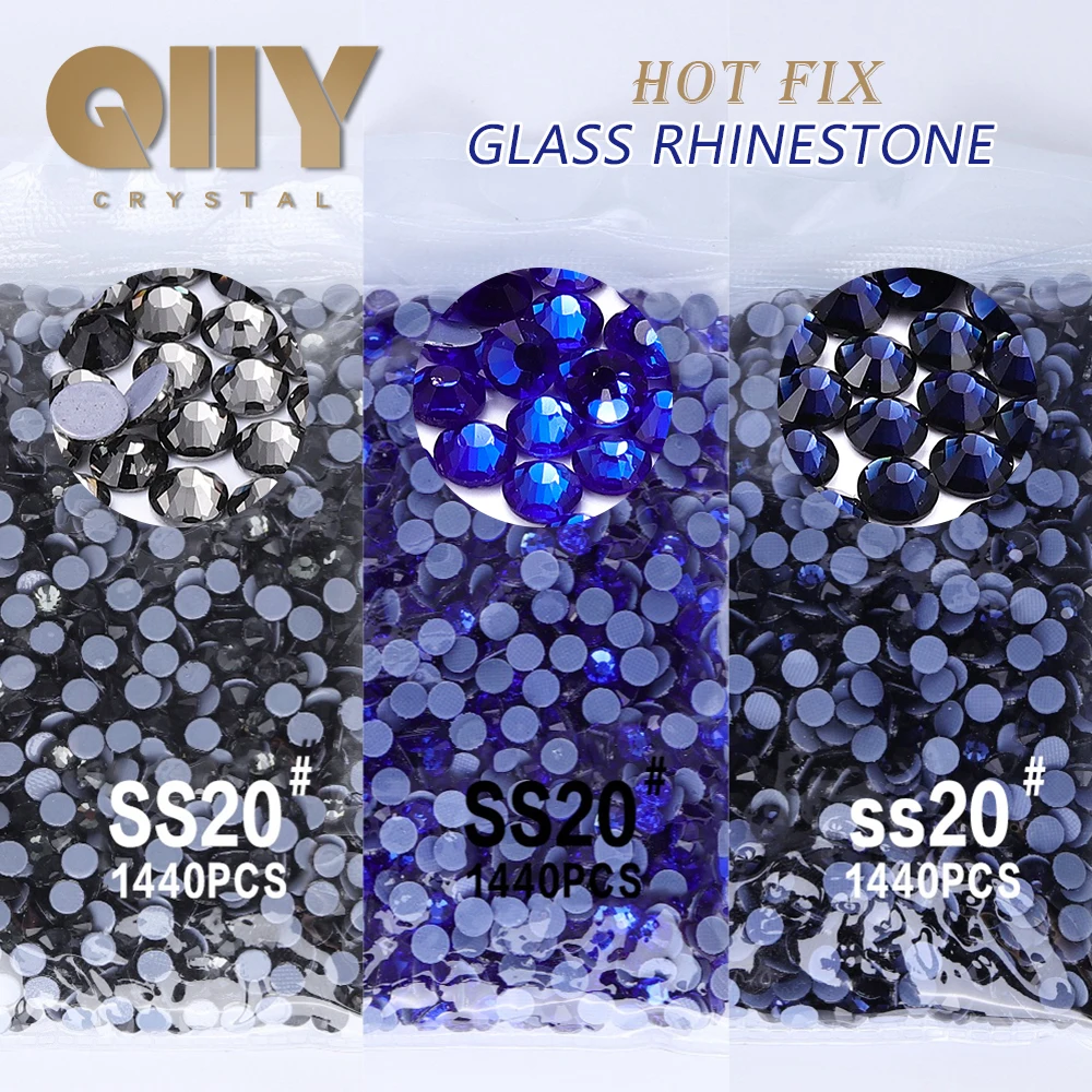 Фото QIIY SS6-SS30 черный бриллиант сапфир Montana стеклянные стразы горячая фиксация с плоской задней частью железо на камнях для украшения тканевой одежды №1