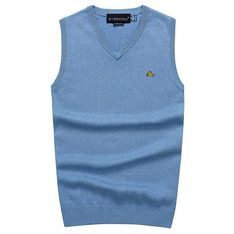 100% Cotton High Quality Mens Pullovers Knitted Vest Brand Embroidery-Logo Casual V-Neck Sleeveless Sweaters Homme Clothing Tops images - 6