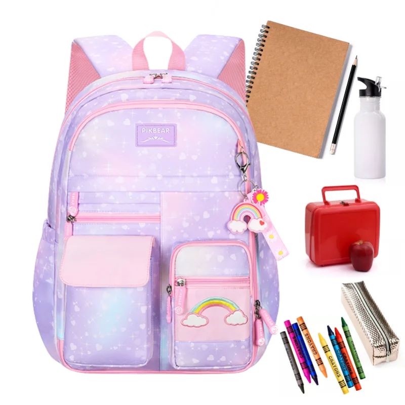

New Primary School Backpack Cute Colorful Bags For Girls Princess School Bags Waterproof Children Rainbow Series Schoolbags