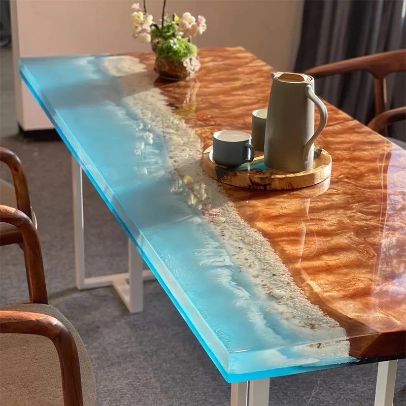 

Epoxy resin river wave desktop solid wood big log creative tea table dining coffee whole board furniture