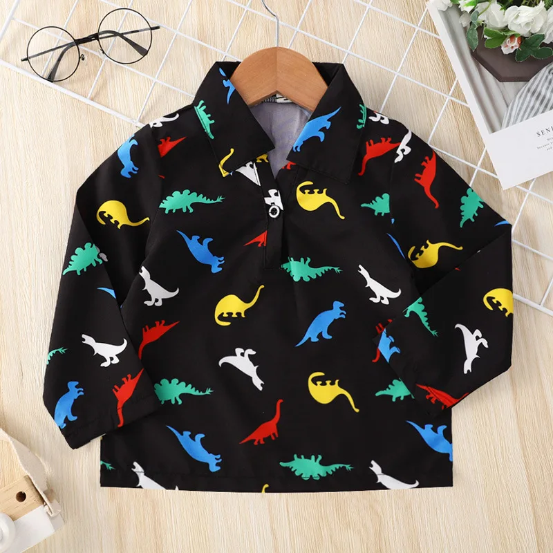 

2022 New Arrivals Spring Autumn Children Long Sleeve Print Dinosaur Black Girls T-shirt Child Tops Clothes 4-7T