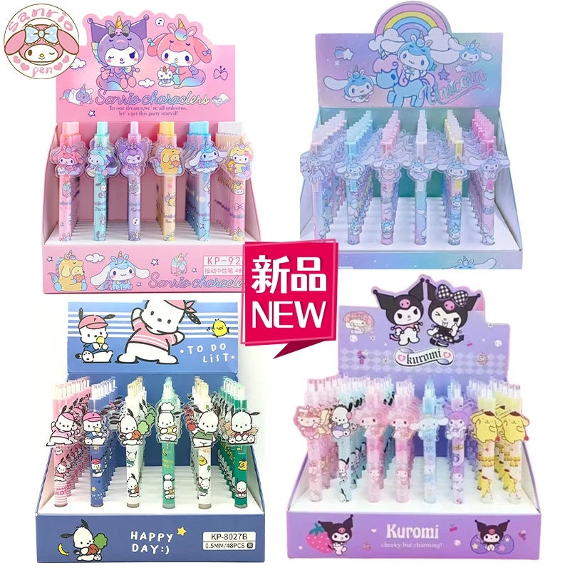 

New Sanrio Gel Pen Cinnamoroll Pochacco 48pcs Cartoon Boxed Cute Student Write Press Patch Pens 0.5 Writing Smooth Children Gift