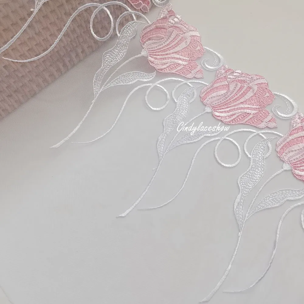 1 метр Ширина 24 см розовая большая Цветочная вышитая кружевная отделка белая