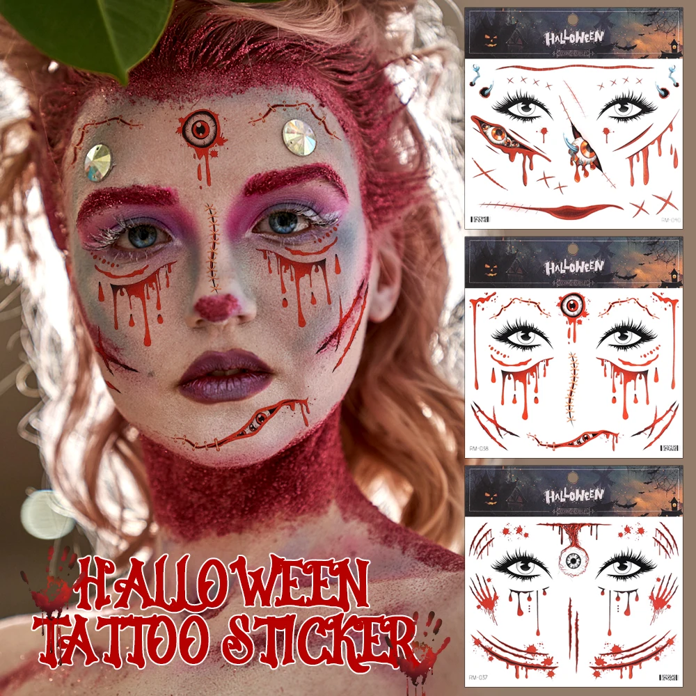 

Halloween Scar Tattoo Sticker Terror Realistic Stitched Injuries Wounds Non-toxic Temporary Tattoo Stickers Body Makeup Parties