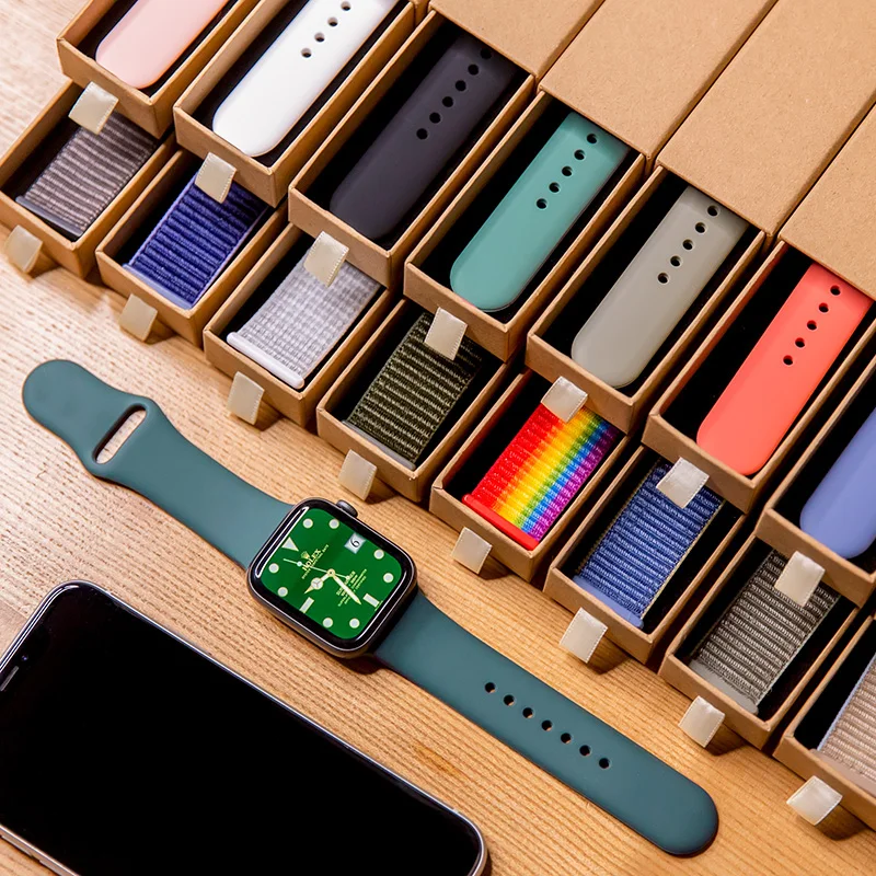 Ремешок силиконовый для Apple Watch band 44 мм 40 45 41 38 42 резиновый браслет наручных часов