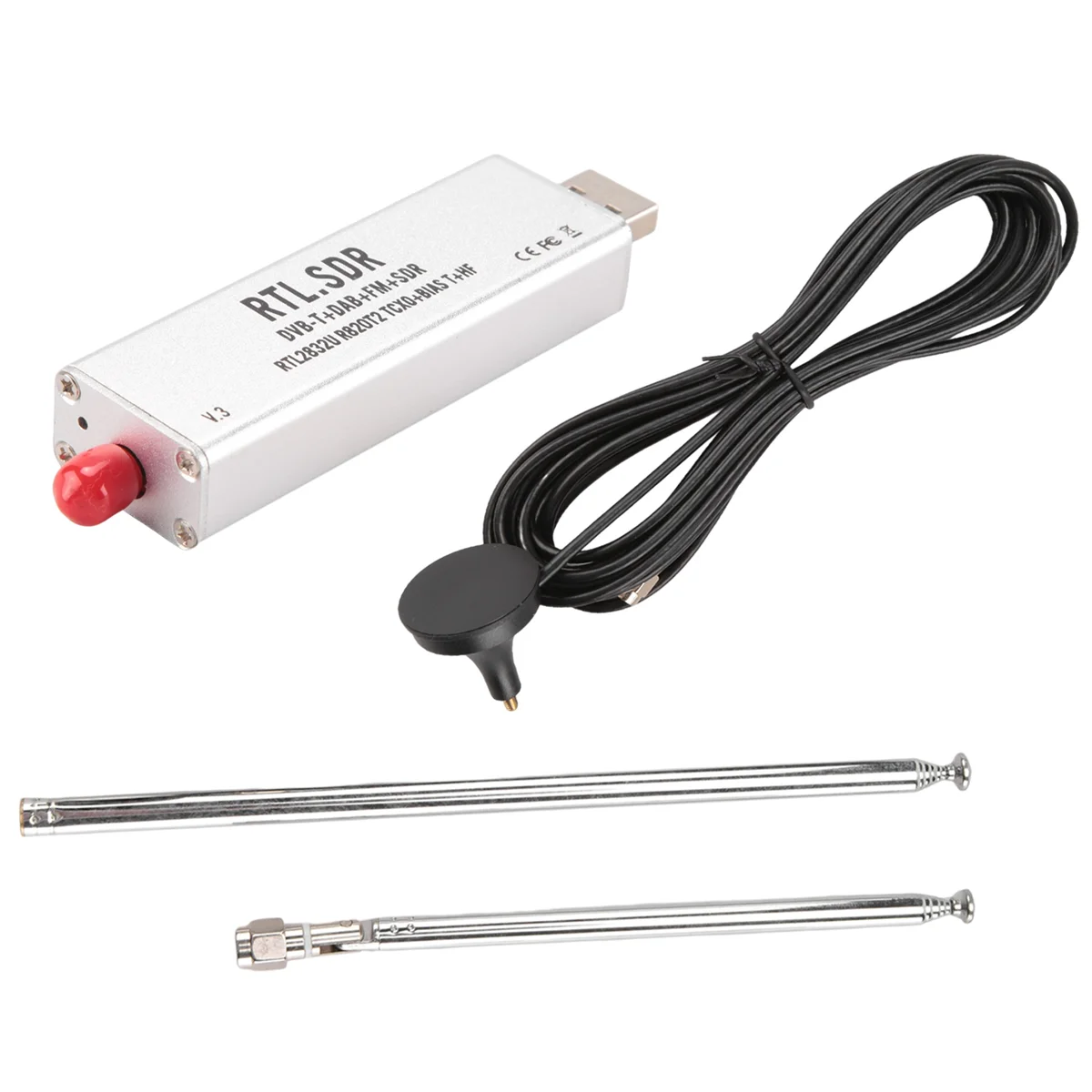 RTL-SDR R820T2 V3 RTL2832U Тюнер + телескопический антенный тюнер базовый