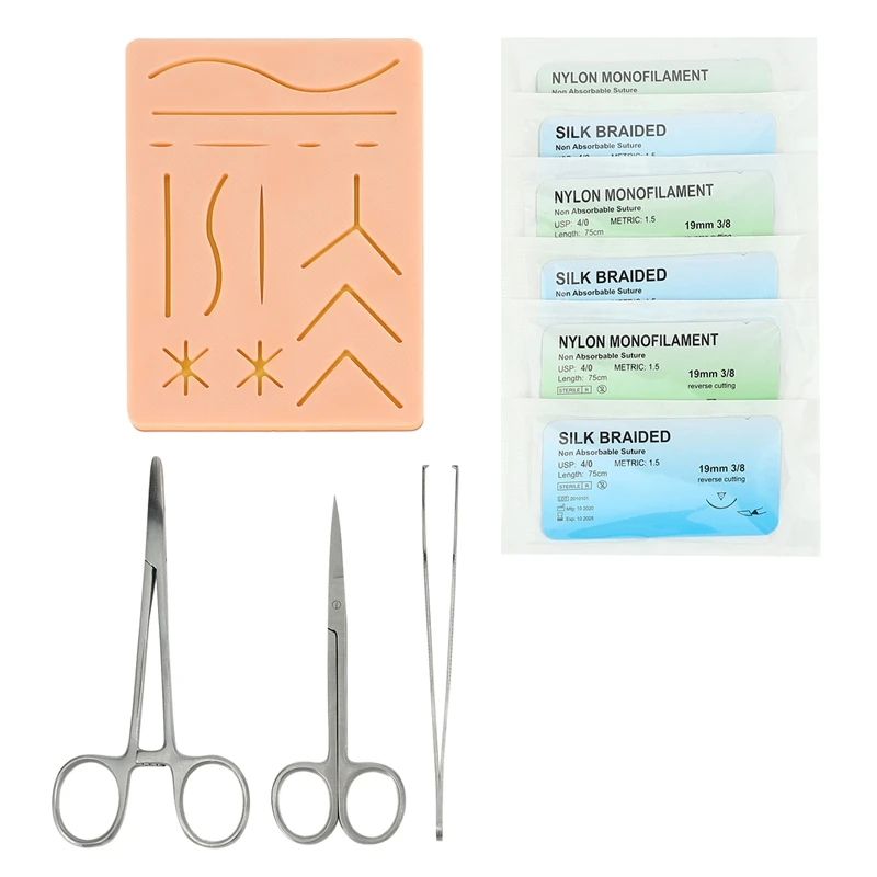 

Suture Training Kit,Skin Operate Suture Practice Model Training Pad Needle Scissors Tool Kit Teaching Equipment