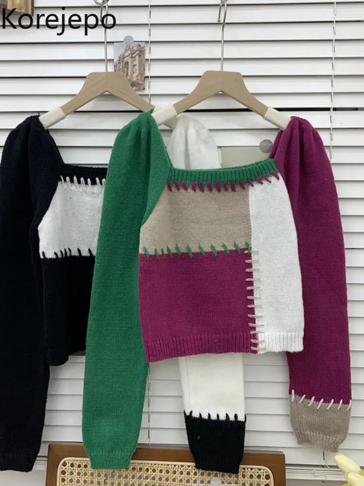 

Женский трикотажный свитер с квадратным вырезом и длинным рукавом