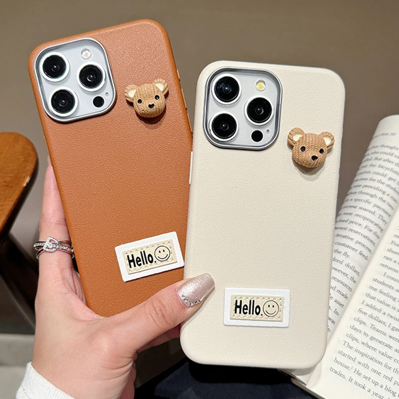 Силиконовый чехол для телефона с милым 3D медведем и узором личи iPhone 15 16 11 12 13 14 Pro Max