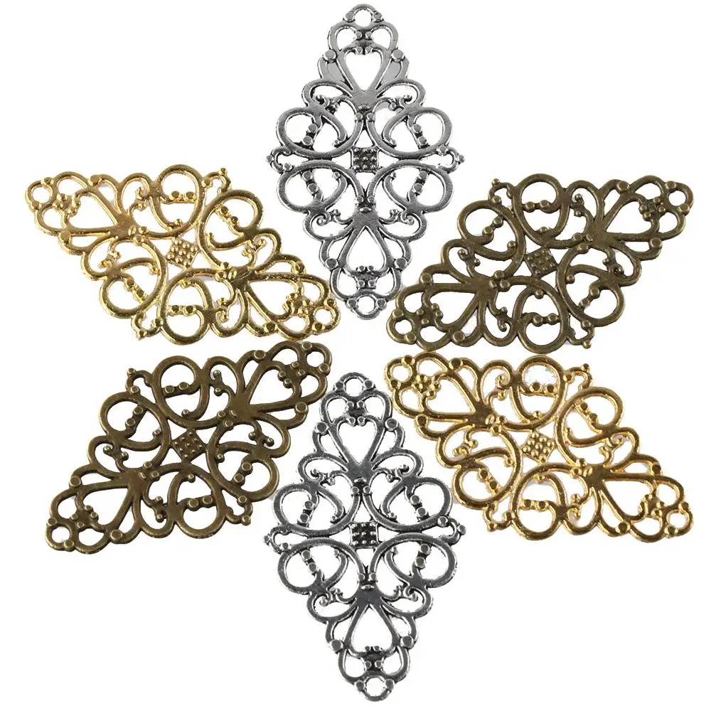 

iron Filigree Flower Charms antique silver, antique green, gold Flower Charms Iron Oval Gold Hollow Filigree